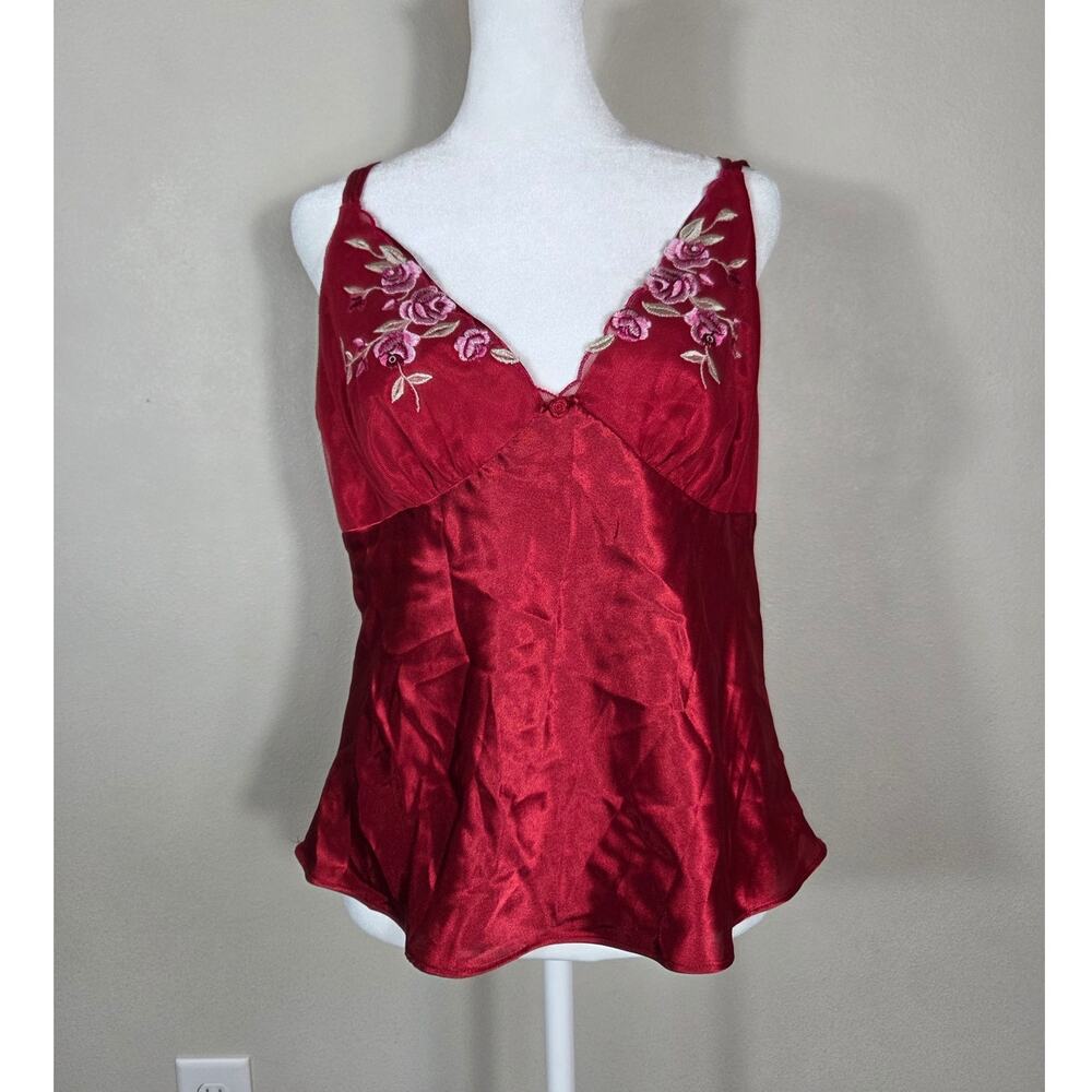 Gilligan O'Malley Red Satin Lace Floral Embroidered Camisole Size Large